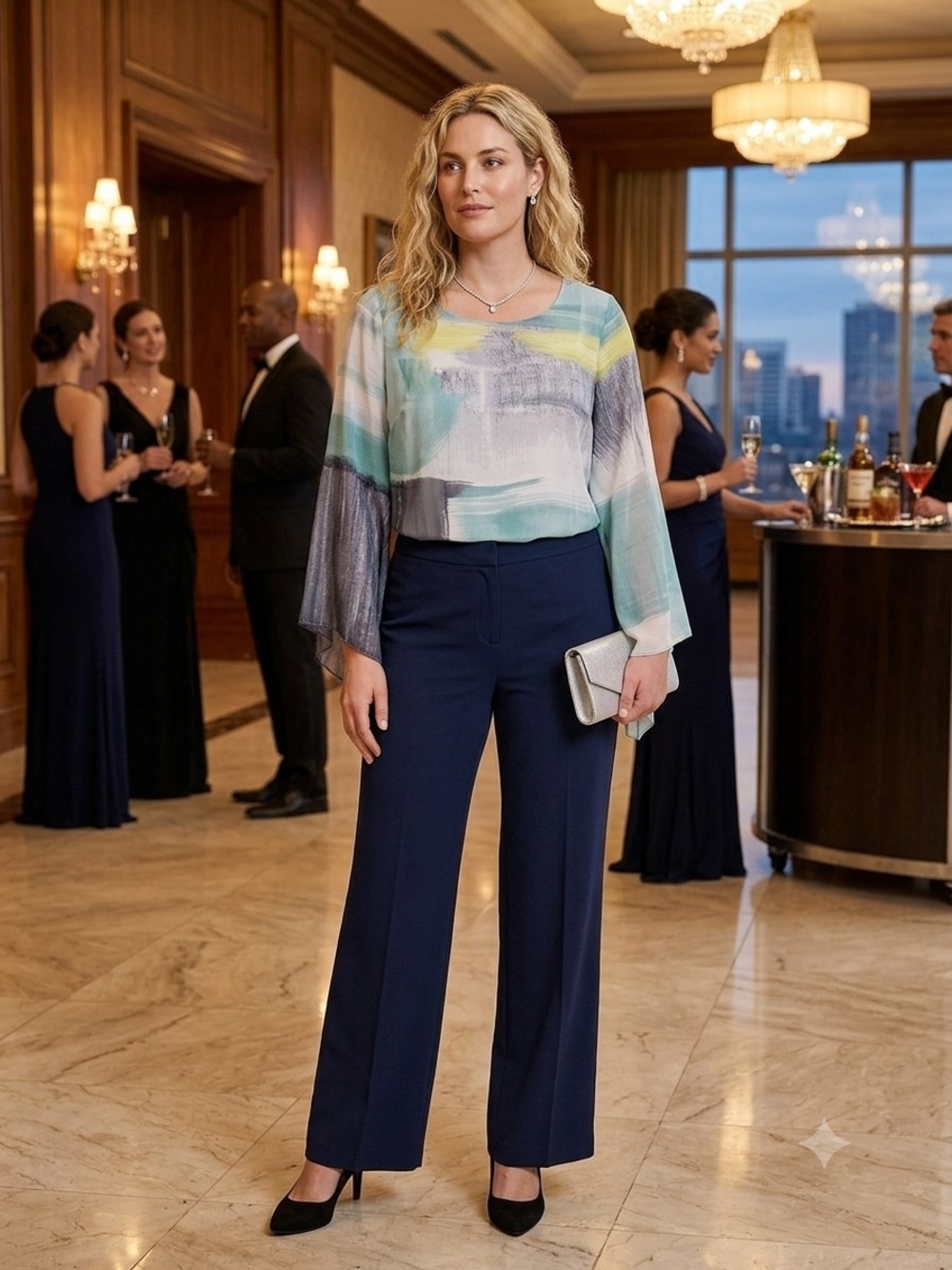 Alfani Multi-Color Abstract Print Blouse with Flowing Sleeves